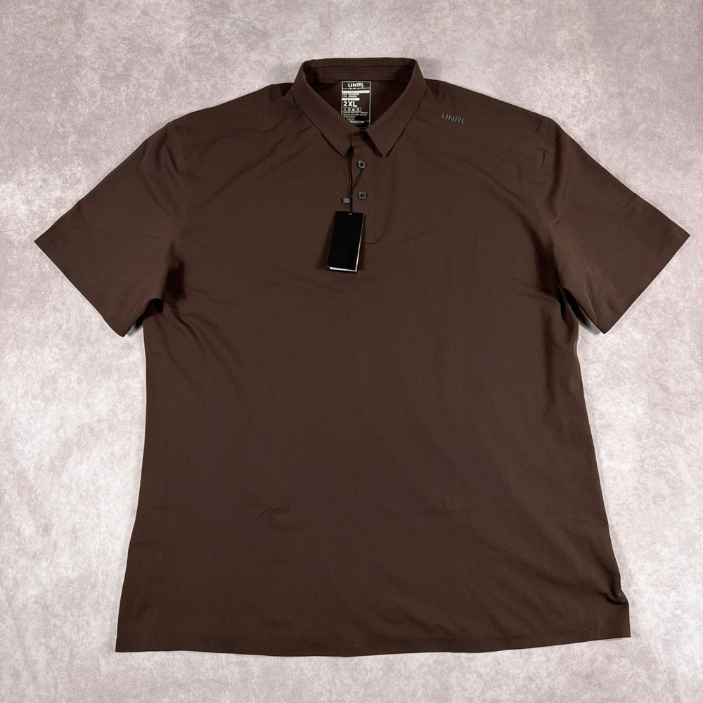 UNRL Legend Pique Polo Performance Stretch Athletic Fit 2XL Brown Golf Shirt